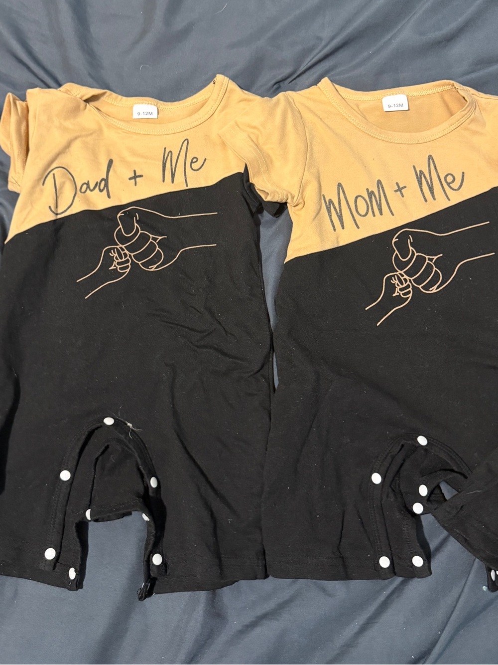 Mom + Me and Dad + Me Two-Pack Black and Mustard Kids Pajama Rompers